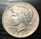 Key 1921 High Relief Peace Silver Dollar $1, VF. J12