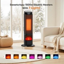 23" Tower Space Heater w/ 3D Flame, 1500W Portable Electric Heater w/Remote
