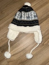 White And Black Alpaca Wool Chullo Hat