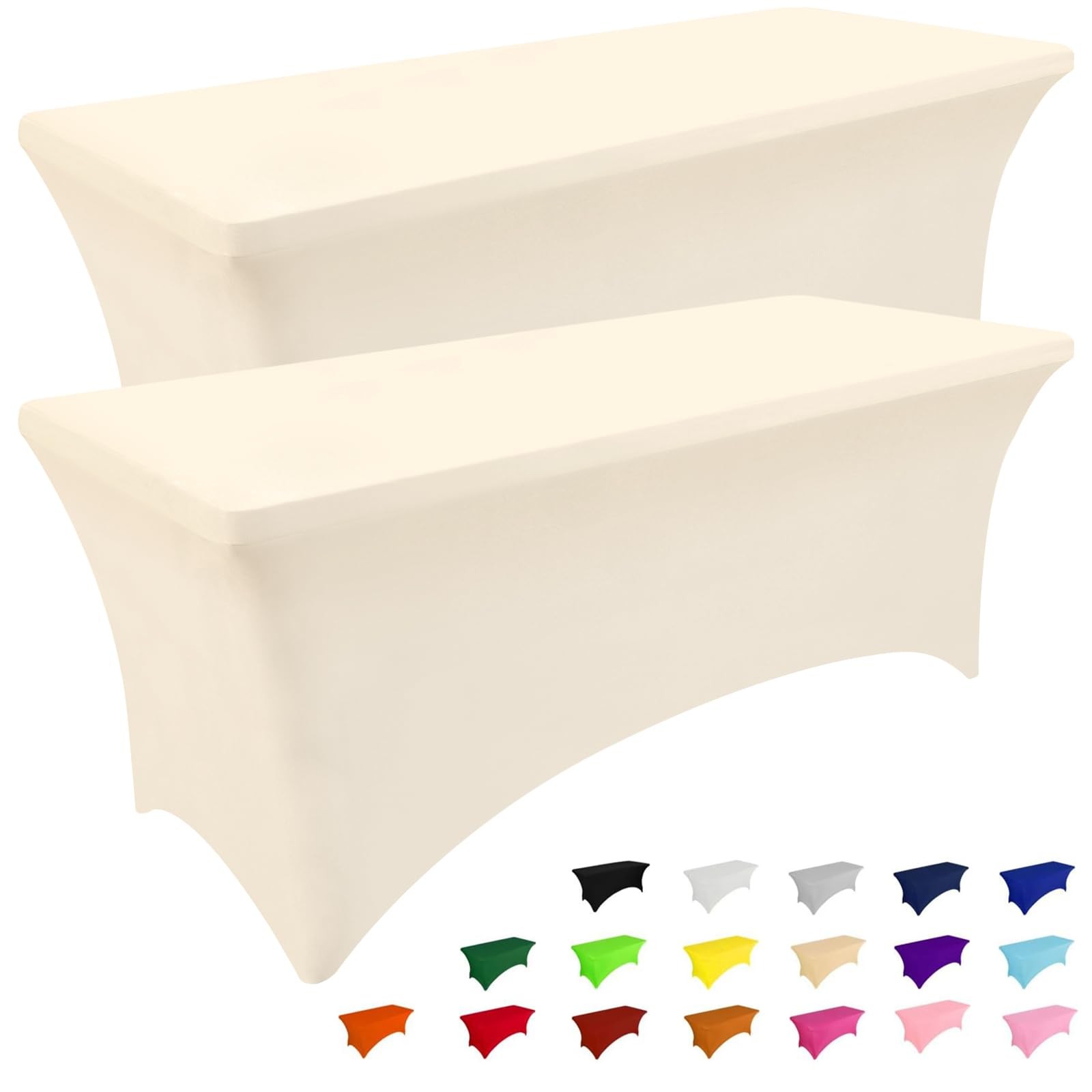 2 Pack 6FT Elastic Fitted Spandex Table Cloths for Outdoor Events, Beige