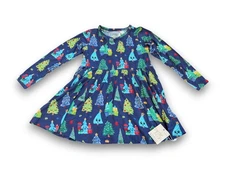 NWT Birdie Bean Dress Blue Holiday Christmas Tree Bamboo Viscose Girls 6