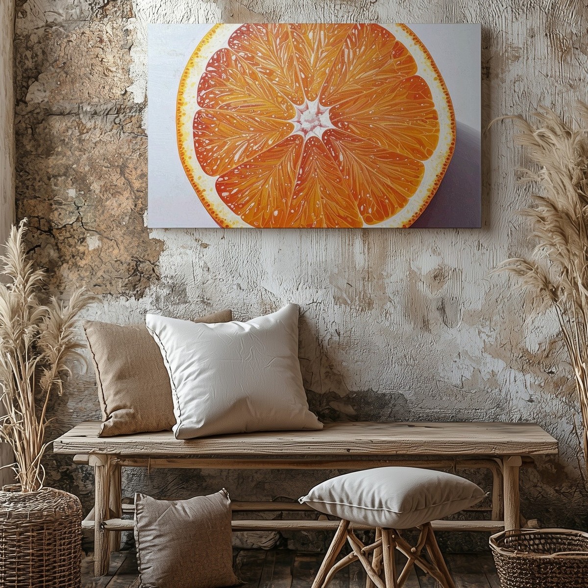Hyper-Real Orange Slice Canvasminimalist Citrus Top-Down Wall Art