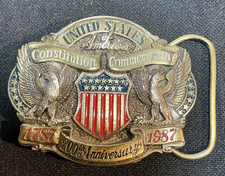Vintage Belt Buckle US Constitution 200th Anniversary Eagle Patriotic Flag
