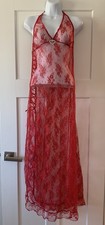 Vintage Frederick s Of Hollywood, Red Sheer Lace Nightgown Side Lace Up Large