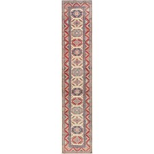 3'x15'3" Ivory Kazak with Geometric Design Rug Hand Knotted Wool Runner 2021
