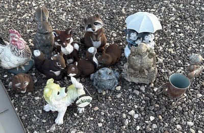 Vtg Artline Garden Decor Fox Turtle Toad rabbit box 5'' Plastic Raccoons