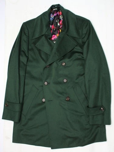 Custom Overcoat Mens 42R Dark Green Cashmere Silk Double Breast Martingale Belt