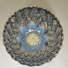 Chinese royal teacup ￼Decorative with Floral Pattern, Blue Silver, Glossy, Round