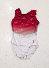 CHRISTMAS KBee Child Medium 9/10 Gymnastics Dance Leotard Red SNOWFLAKE SEQUINS