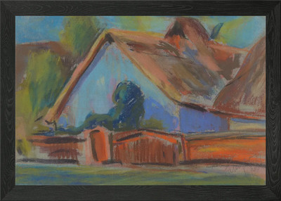 Pastel Drawing of a Rural Building Framed Wall Art Poster Canvas Print Picture