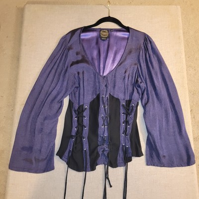 Funhouse Stagewear Blouse Goth Steampunk Womens Boho S/MD Purple Corset Lace Top
