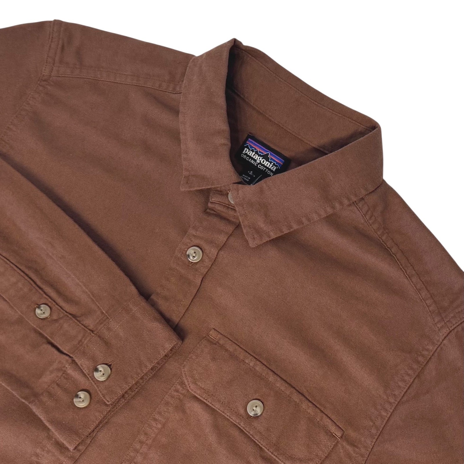 Patagonia Mens Size SMALL Organic Cotton Flannel Shirt Moose Brown Long Sleeve