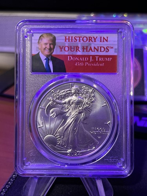 #ad 2024 $1 American Silver Eagle Coin PCGS MS70 Donald J. Trump $112.95