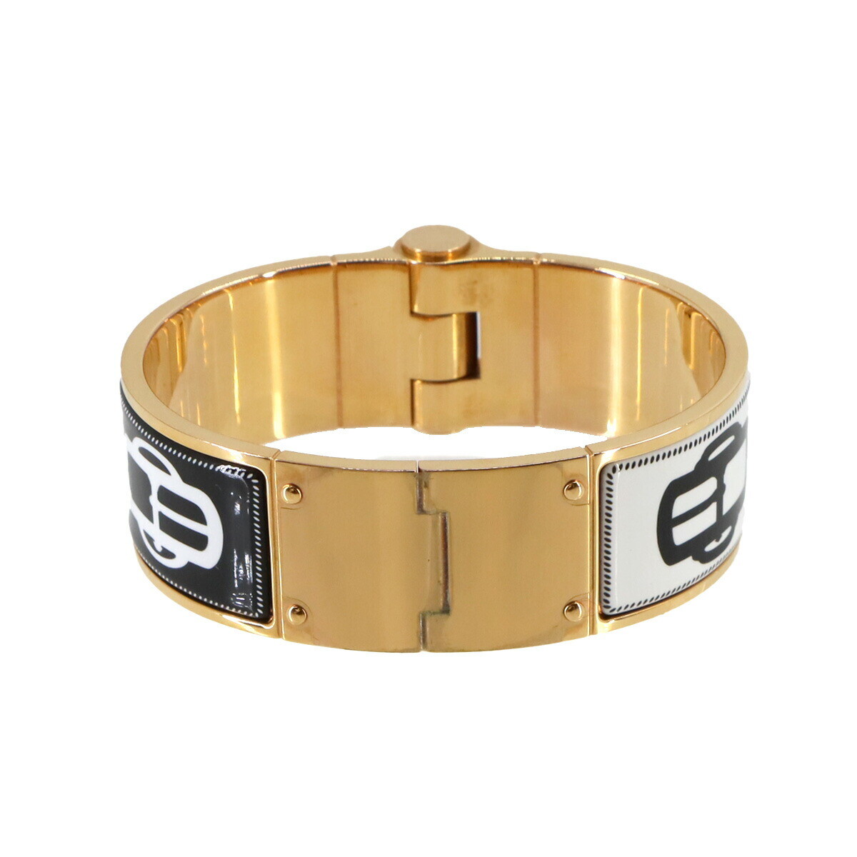 HERMES Charniere Large Bracelet Bangle Black White Gold HERMES Charniere Large Bracelet Bangle Black White Gold