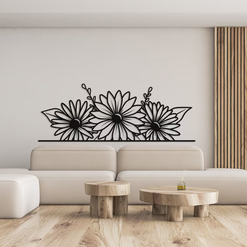 3D Metal Acrylic Silhouette Daisy Wall Art for Bedroom Decor USA
