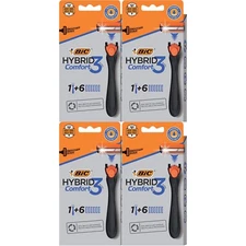 BIC Hybrid Comfort Razors 4 Handles + 24 Refill Cartridges Lubricating Mens Lot