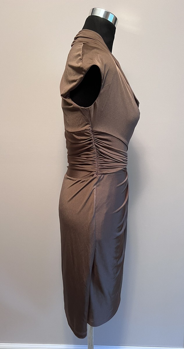 maggy london brown dress Ramy Brook Martini Printed Plunging Gown in Gold Animal main image 1