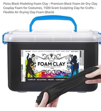 Large 1500 Gram FlexiFoam Black Sculpting Clay - Premium Air Dry Modeling Foam