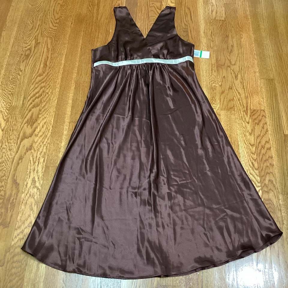 Jones Нью-Йорк коричневый атлас свадебная ночная рубашка Negligee без рукавов романтический размер L - Изображение 2 из 4