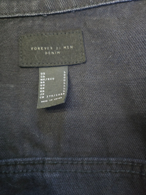FOREVER 21 Denim Jean Jacket Men L Black Snaps Trucker Distressed