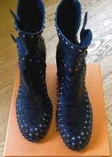 Authentic $1265 Laurence Dacade Leather Ankle Boots S39.5 Studded Black Leather