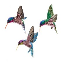 Kurt Adler Set of 3 Hanging Sequined Hummingbird Ornaments- C0804