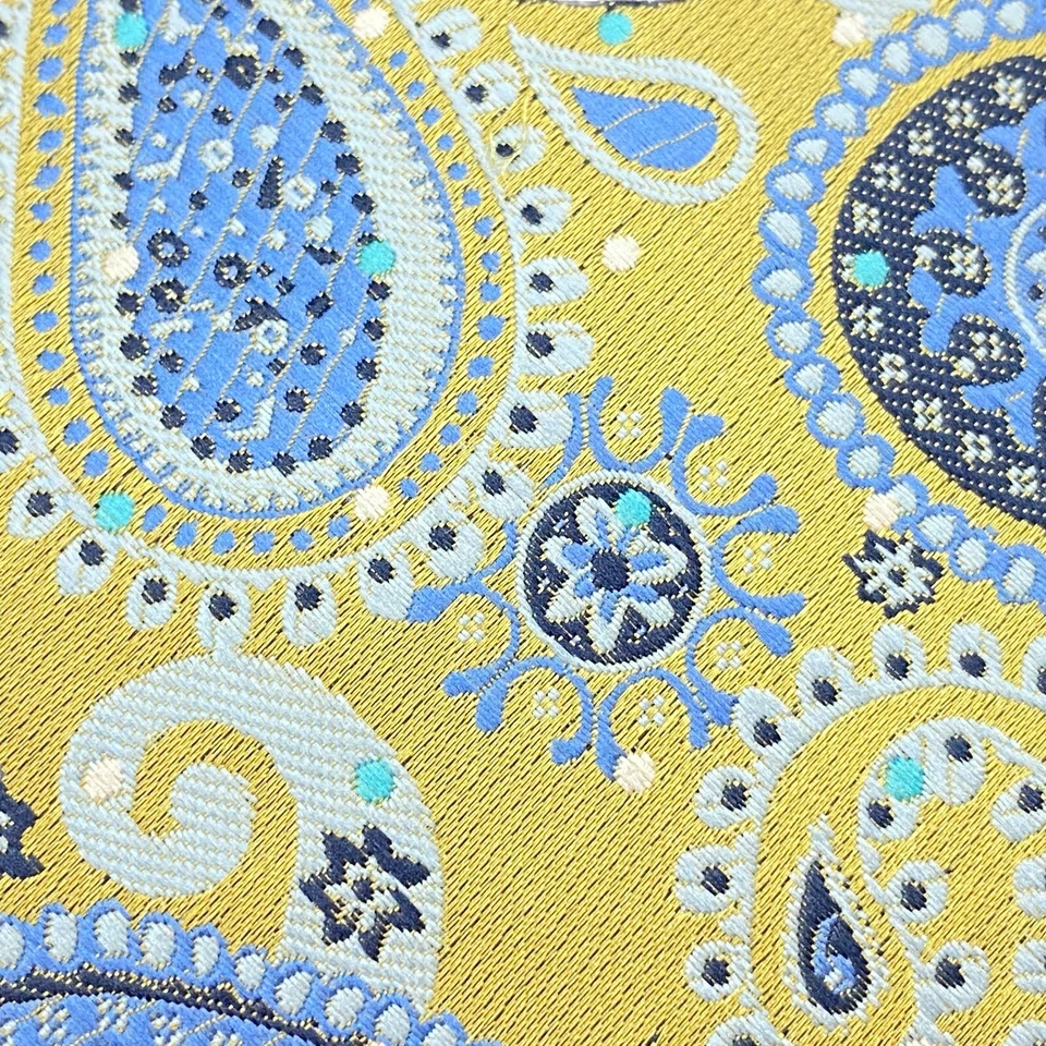 Corbata Manzini Para Hombre Amarillo Azul Estampado Paisley Poliéster Abstracto Corbata Foto 2 de 4