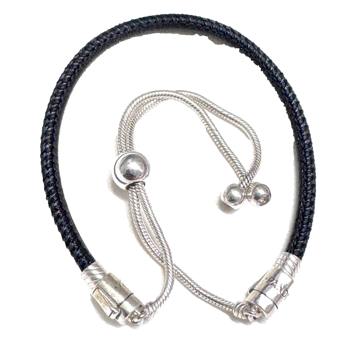 Pandora Black Leather Bracelet with Sterling Silver Sliding Bolo Clasp  597225CBK