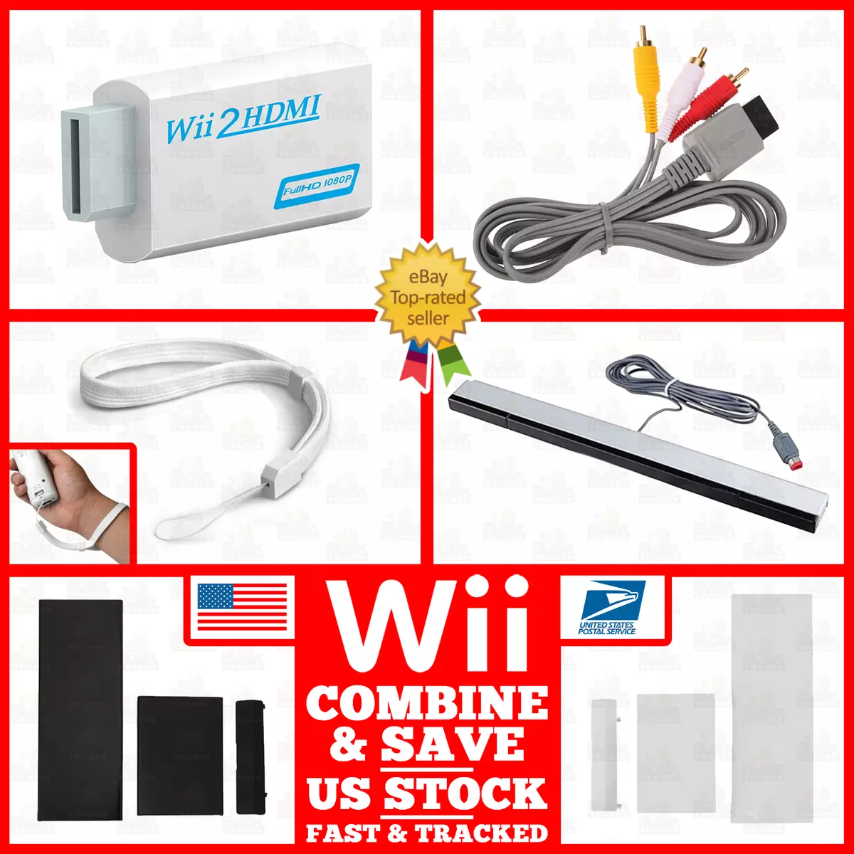 For Nintendo Wii AV Cable/HDMI Adapter/Wrist Strap/White Black Door  Replacement