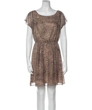 Alice + Olivia A-Line Mini Dress Silk Short Sleeve Printed Brown Size S Small