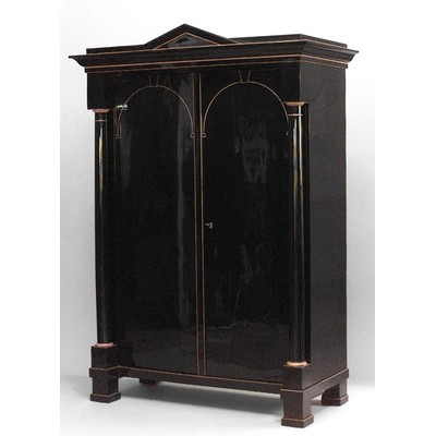 Austrian Biedermeier (Empire) Ebonized and Maple Inlaid Trimmed Armoire Cabinet