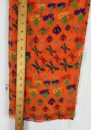 Unbranded Orange Multicolor Bug Print Semi-Sheer Accent Square Scarf - Picture 2 of 5