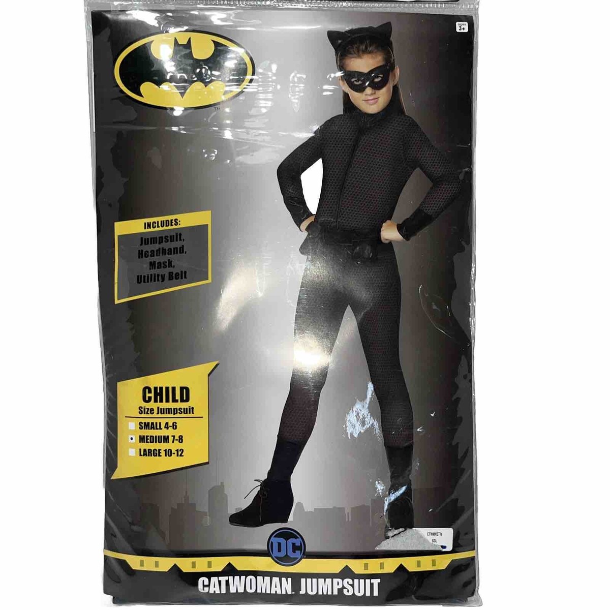 Catwoman Black Jumpsuit Girls Size Medium (7-8) Halloween Costume Pieces  New