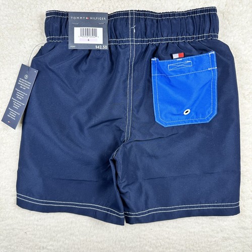 Kids Boys Tommy Hilfiger Trunks Logo Script Swim Shorts Navy Blazer SZ 6 (4-7) - Picture 2 of 17