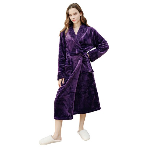 Flanell Fleece langer Bademantel weich warm Morgenmantel Bademantel für Herren Damen - Bild 44 von 47