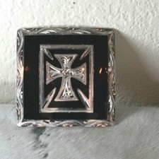 Western Unisex Belt Buckle 3.125 in Sq Engraved Cross Silver Blk 1.75 Belt