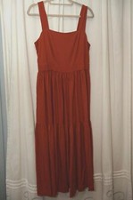 Ann Taylor New Dress Size 8 Orange Rayon Linen Long Ruffles Straps Squere Neck