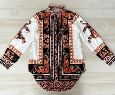Women's Silky Long Sleeve Tiger, Cheetah & Leopard Print Button Down Shirt XL