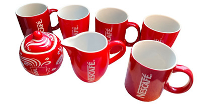 Nescafe Becher Milchkanne Zuckerdose  rund  rot mit Schriftzug in weiß Konvolut