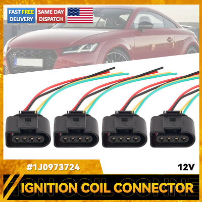 4x OEM Ignition Coil Plugs Wiring Connector Pig Tail Set for Audi VW 1.8T 2.0T.