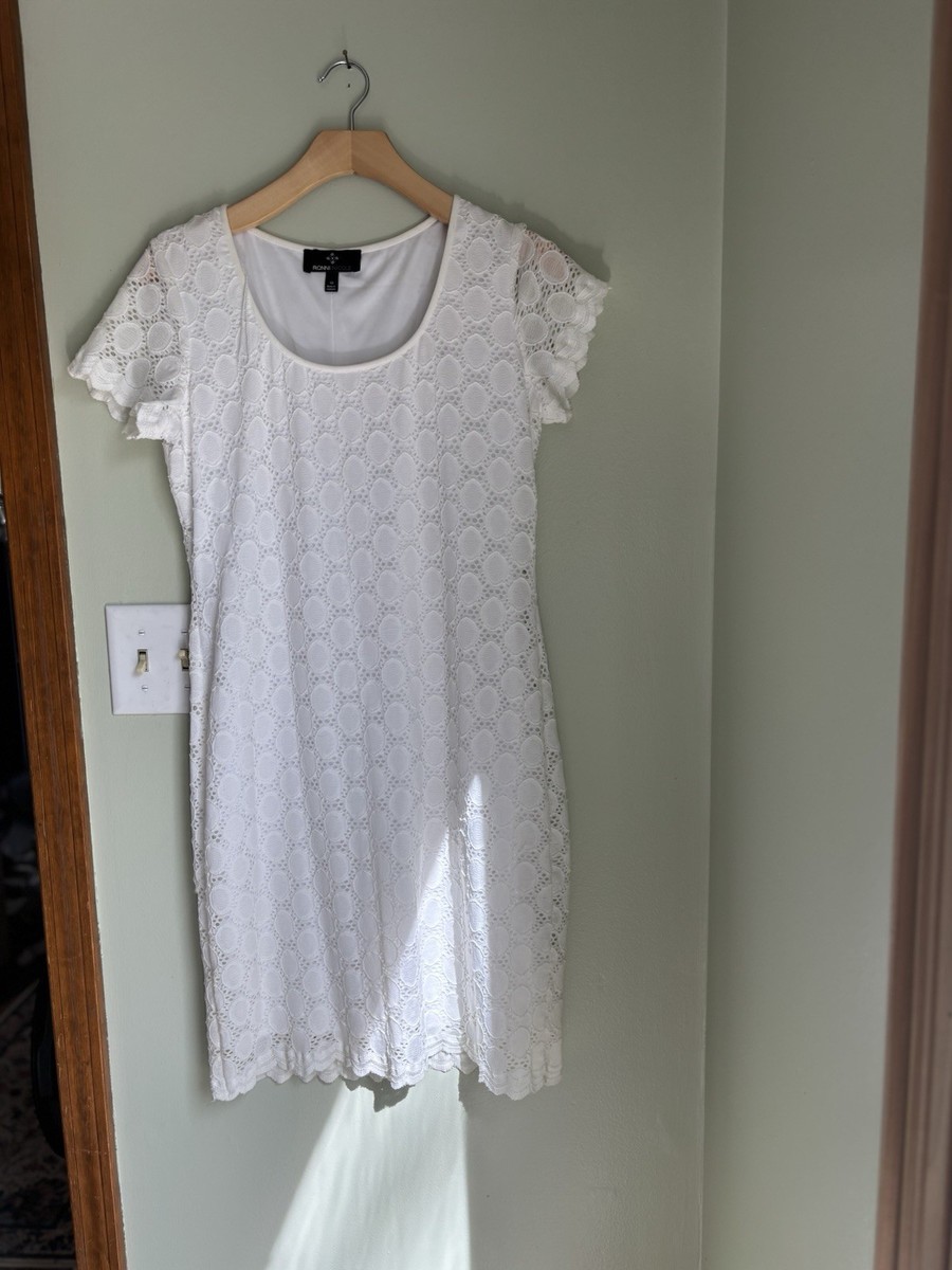 ronni nicole white lace dress RN Studio By Ronni Nicole White Sleeveless Lace Eyelet Dress Size 16