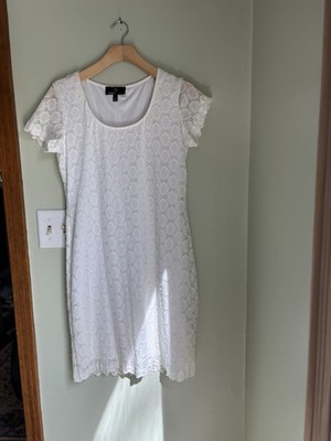 ronni nicole white lace dress Ronni Nicole White Lace Sheath Dress Knee Length Short Cap Sleeves Scoop  Neck 10