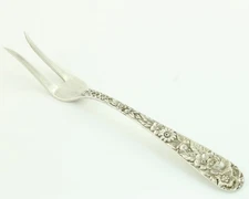 Vintage Antique S. Kirk & Son Sterling Silver Floral Repousse Lemon Fork 4 1/2"
