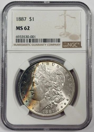 1887 $1 MS62 - Morgan Silver Dollar - NGC - Terminal Rainbow Toner