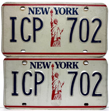 1980s New York Statue of Liberty License Plate Matching Pair NY Vintage Original