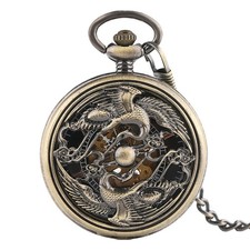 Retro Hollow Phoenix Case Automatic Mechanical Pocket Watch for Men Women Chain