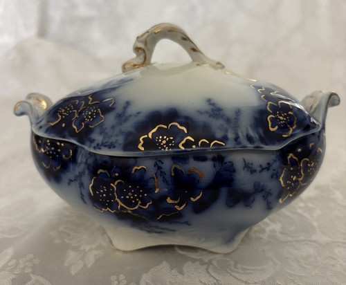 FLOW BLUE “MELOCOTÓN” Único 7” Cubierto Gravy/Salsa Johnson Brothers c.1900 Como Está