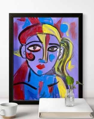 Lady with red and Yellow Abstract Expressionism Canvas Painting Original 14x11