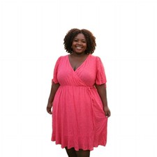 Torrid 1X Midi Dress Womens Plus Pink Swiss Dot Surplice Tie Sleeve