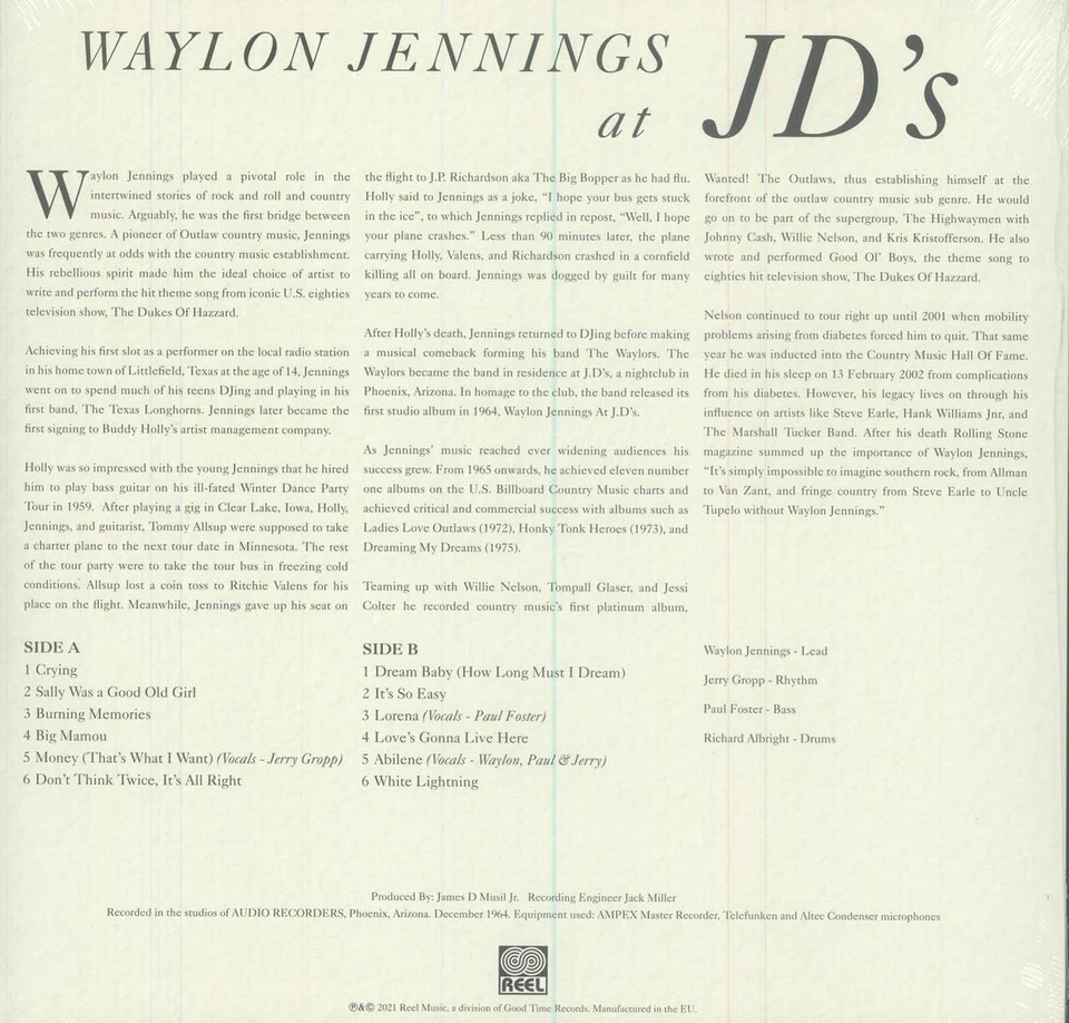 Waylon Jennings Jd's (Dark (Vinyl) (UK IMPORT) - Image 2 of 2